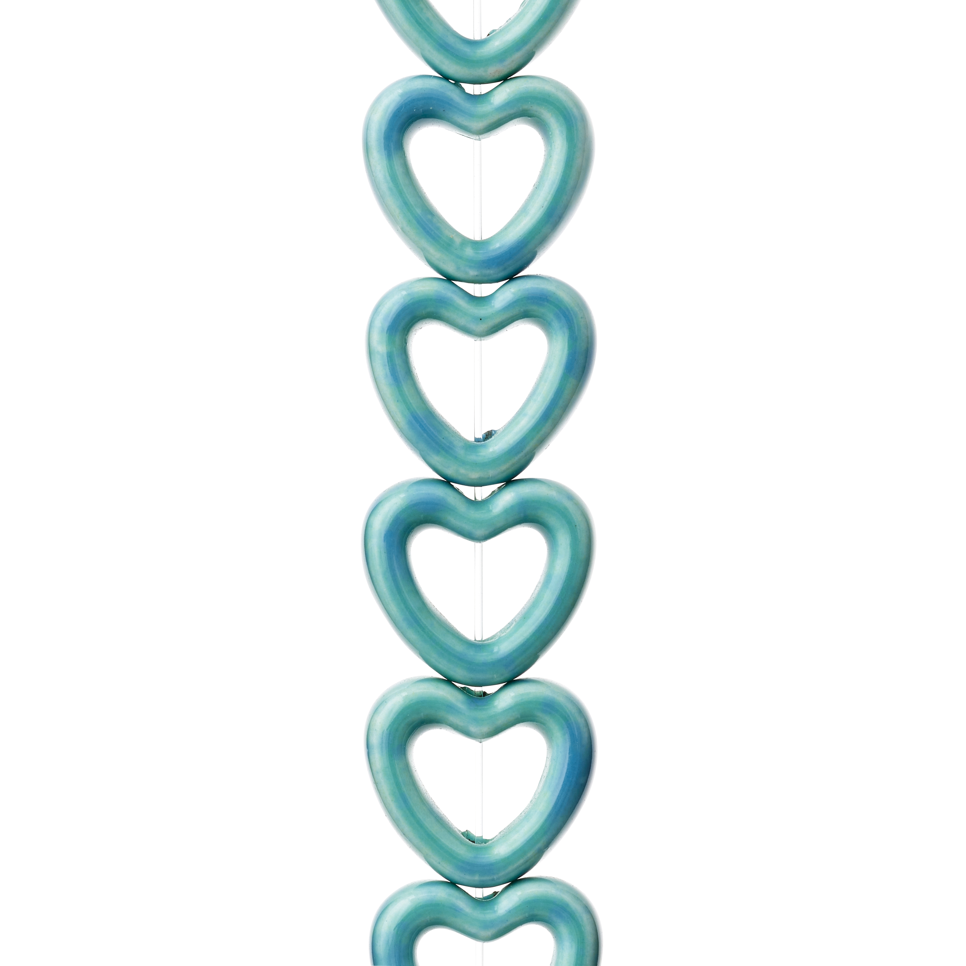 12 Packs: 11 ct. (132 total) Turquoise Ceramic Heart Beads, 14mm